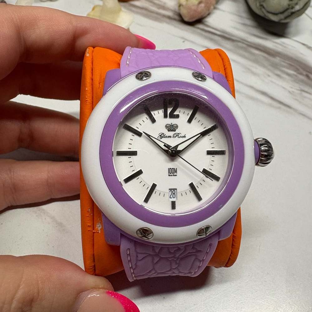 Women's Purple and White Sport Watch